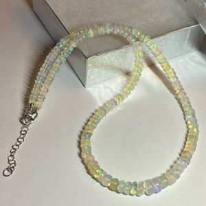 Ethiopian Welo Opal Graduated Sterling Silver Tennis Necklace